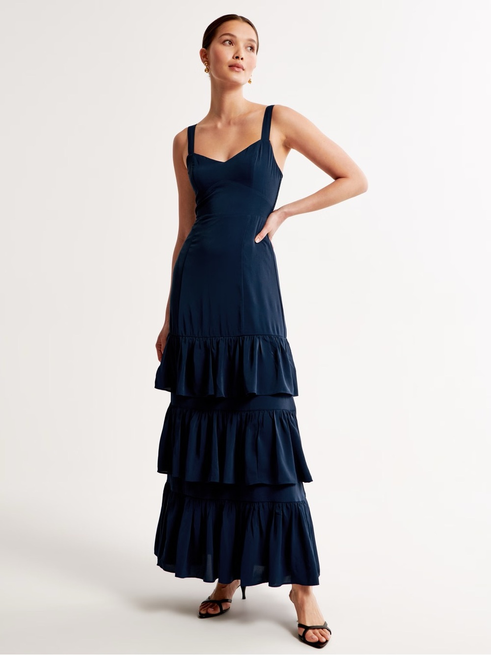 NWOT Abercrombie and fitch navy blue tiered maxi dress wedding guest dress